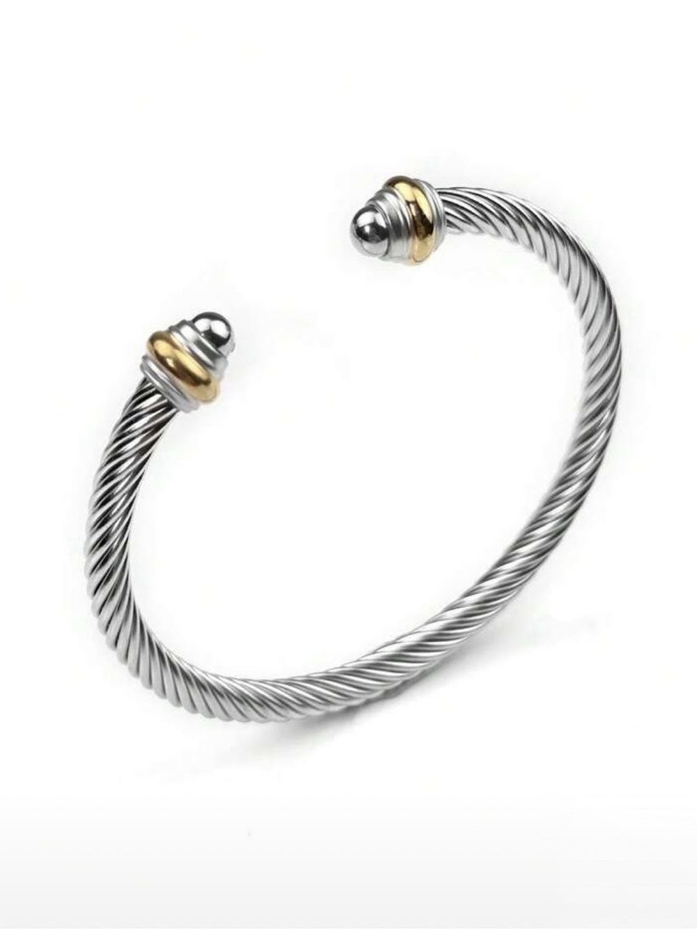 Two-Tone Twisted Cable Open Cuff Bracelet - Silver and Gold
